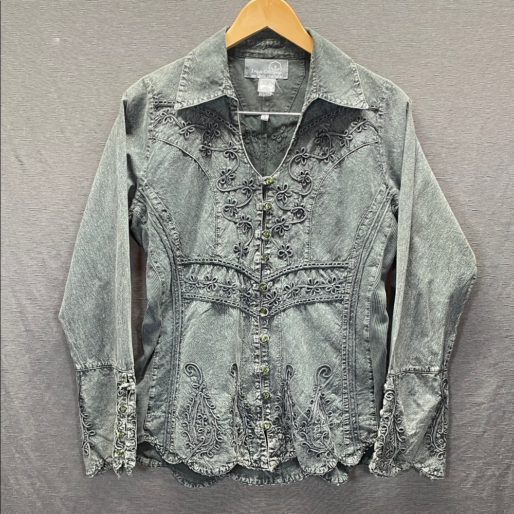 Inca‎ Cottons Elegant Embroidered Button-Up Denim Tunic